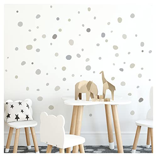 Little Deco Wandtattoo Tupfen für Babyzimmer 92 Stück Kreise Wandsticker Kinderzimmer Punkte in Grau Beige Blau Set Wandaufkleber Dots DL925-20 von Little Deco