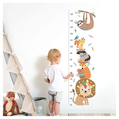 Little Deco Wandtattoo Wandsticker Kinderzimmer Junge Messlatte | 150 cm Löwe Waschbär Safari | Tiere Kinder Aufkleber Wanddeko DL351 von Little Deco