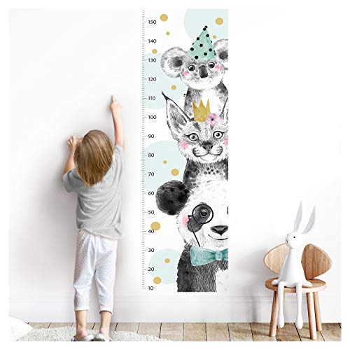 Little Deco Wandtattoo Wandsticker Kinderzimmer Junge Messlatte | 150 cm Panda Luchs Koala türkis | Tiere Waldtiere Kinder Aufkleber Wanddeko DL349 von Little Deco