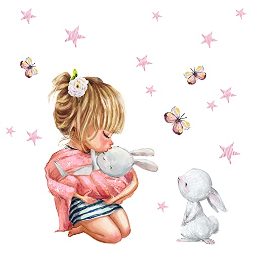 Little Deco Wandtattoo Wandsticker Kinderzimmer Mädchen Tiere Hase Wandaufkleber Sterne Spielzimmer Wanddeko Babyzimmer Schmetterling Wandbild Kinder DL687-1 von Little Deco