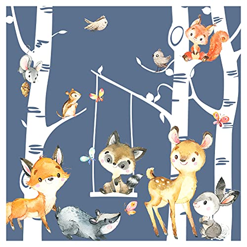 Little Deco Wandtattoo Wandsticker Kinderzimmer Tiere Wald Birkenstämme Wandaufkleber Wanddeko Babyzimmer Spielzimmer Wandbild Kinder Mädchen Junge DL660 von Little Deco