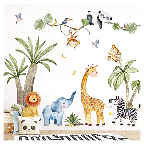 Little Deco XXL Wandsticker Safari Tiere Set Wandtattoo für Kinderzimmer Wandaufkleber Dschungeltiere Baum Babyzimmer Wandbild XXL - 263 x 136 cm (BxH) DL800 von Little Deco