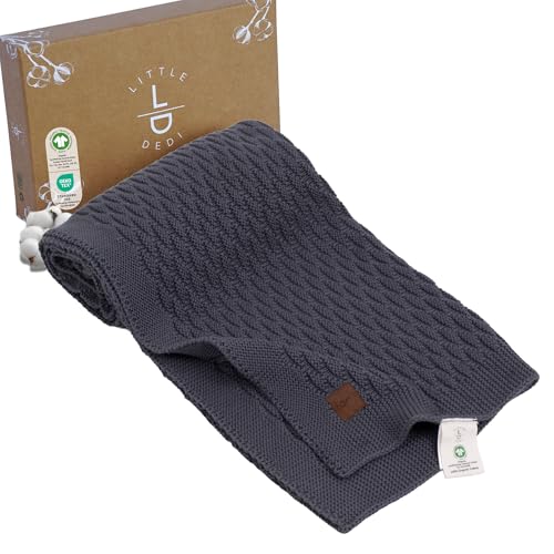Little Dedi 100% Bio-Baumwolle Babydecke Gestrickt 80x100 cm Dunkelgrau – GOTS Zertifiziert, Weich und Atmungsaktiv, Ideal für Neugeborene und Säuglinge, Nora von Little Dedi
