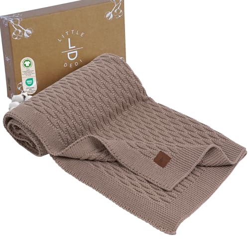 Little Dedi 100% Bio-Baumwolle Babydecke Gestrickt 80x100 cm Mokka – GOTS Zertifiziert, Weich und Atmungsaktiv, Ideal für Neugeborene und Säuglinge, Nora von Little Dedi