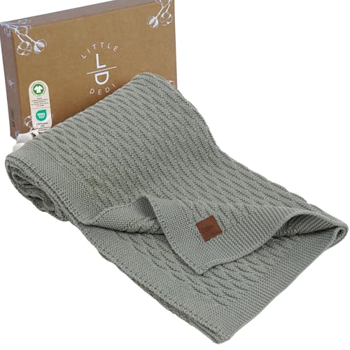 Little Dedi 100% Bio-Baumwolle Babydecke Strick 80x100 cm Dunkelgrün – GOTS Zertifiziert, Weich und Atmungsaktiv, Ideal für Neugeborene und Säuglinge, Nora von Little Dedi