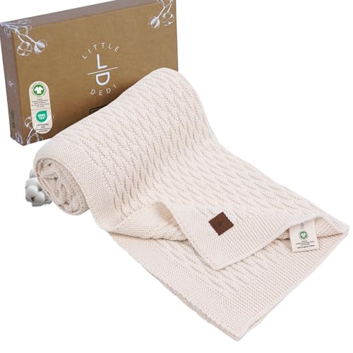 Little Dedi 100% Bio-Baumwolle Babydecke Strick 80x100 cm Naturbeige – GOTS Zertifiziert, Weich und Atmungsaktiv, Ideal für Neugeborene und Säuglinge, Nora von Little Dedi
