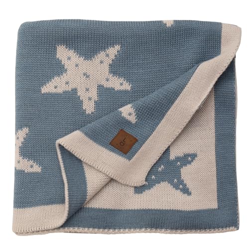 Little Dedi Seesterne Babydecke 80x100 cm – Weiche, beidseitig verwendbare Acryl-Strickdecke mit Schleife – Oeko-TEX Zertifiziert – Rauchblau von Little Dedi