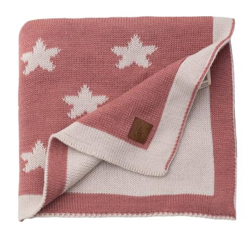 Little Dedi Stars Babydecke 80x100 cm – Weiche, beidseitig verwendbare Acryl-Strickdecke mit Schleife – Oeko-TEX Zertifiziert – Antique Rose von Little Dedi