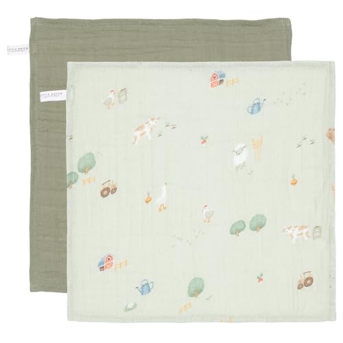 Little Dutch TE51714022 Mulltücher Spucktücher 2er Set - Little Farm grün (26x26 cm) von Little Dutch