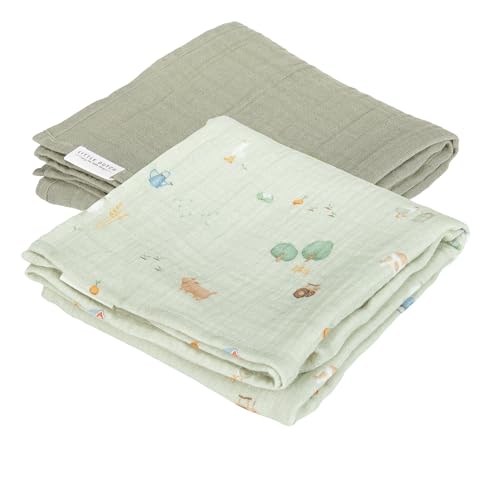 Little Dutch TE51814022 Musselin Swaddle Tücher 2er Set - Little Farm grün (70x70 cm) von Little Dutch