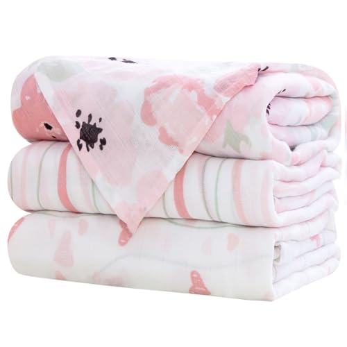Little Grape Land Baby Pucktuch, Mulltuch 120 x 120cm 3er Set,Mullwindeln Babydecken für Junge und Mädchen, Spucktücher Baby, Musselin Babydecke Swaddle für Neugeborene, (Rosa) Little Grape Land Baby Pucktuch, Mulltuch 120 x 120cm 3er Set,Mullwindeln Babydecken für Junge und Mädchen, Spucktücher Baby, Musselin Babydecke Swaddle für Neugeborene, (Rosa) von Little Grape Land