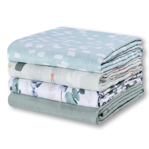 Little Grape Land Baby Pucktuch, Mulltuch 120 x 120cm3er Set,Mullwindeln Babydecken für Junge und Mädchen (Green, 120cm*120cm) von Little Grape Land