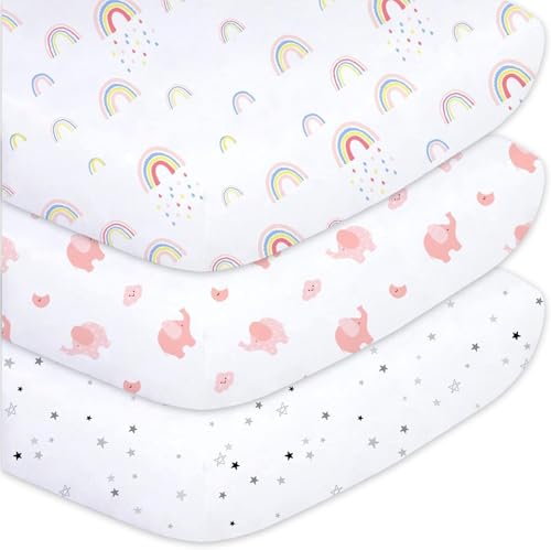 Little Grape Land Baby Spannbettlaken 60x120cm - 3er Set Spannbetttuch für das Kinderbett - Weiche Mikrofaser - Oeko-Tex Standard 100 - Rosa Regenbogen von Little Grape Land