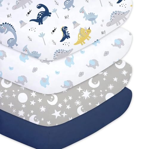 Little Grape Land Baby Spannbettlaken - Spannbetttuch für das Kinderbett 4 Pack - Weiche Mikrofaser - Oeko-Tex Standard 100 (4PK Dinosaurier - 70 x 140 cm) von Little Grape Land