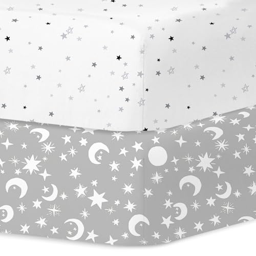Little Grape Land Kinderbettlaken für Jungen und Mädchen, 2er-Pack Spannbettlaken für 70x140cm Matratzen, superweiches und atmungsaktives Mikrofaser-Baby-Laken, Stern/Himmel von Little Grape Land