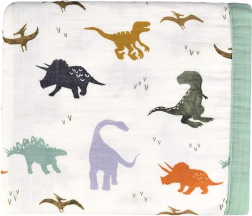 Little Jump Baby Pucktuch Musselin Decke - Bambus Baumwolle Atmungsaktive Babydecke - Baby Decke Tücher für Junge und Mädchen 120x120cm (Dinosaurier) von Little Jump