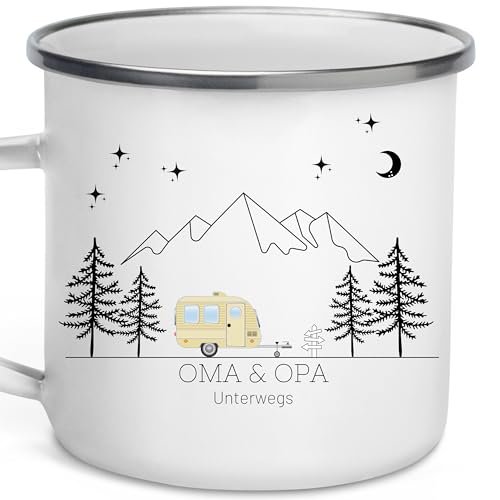 Little Mathilda Emaille Tasse Camping personalisierte Campingtasse mit Namen Kaffeetasse Zubehör Wohnmobil Wohnwagen Van Geschirr Edelstahl Becher Campingküche Geschenk für Camper von Little Mathilda