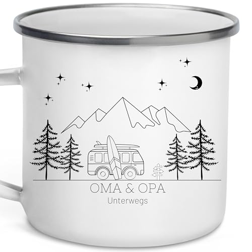 Little Mathilda Emaille Tasse Camping personalisierte Campingtasse mit Namen Kaffeetasse Zubehör Wohnmobil Wohnwagen Van Geschirr Edelstahl Becher Campingküche Geschenk für Camper von Little Mathilda