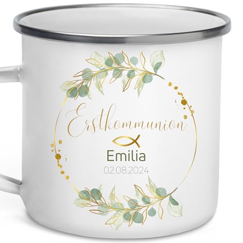 Personalisierte Tasse für Erstkommunion mit Namen und Datum der Kommunion, Geschenk zur Kommunion für Mädchen und Jungen, Erste heilige Kommunion Blumenkranz, Geschenktasse von Little Mathilda