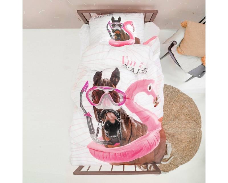 Little Monster Kinderbettwäsche I'm a Seahorse Bettwäsche-Set, ránforce, 2 teilig, Fotodruck vorne - Rückseite einfarbig von Little Monster