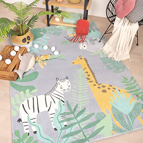 Little Olly Kinderteppich - Jungle Giraffe Bunt - Tier - Modern - Kinderzimmer - Jungen - Mädchen - Carpet von Little Olly