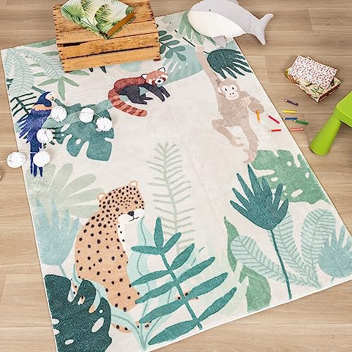 Little Olly Kinderteppich - Jungle Leopard Bunt - Tier - Kinderzimmer, Babyzimmer - Jungen - Mädchen - Carpet von Little Olly