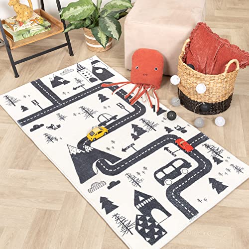 Little Olly Spielteppich Auto - Dex Trail Schwarz - Modern - Kinderzimmer - Jungen - Mädchen - Carpet von Little Olly