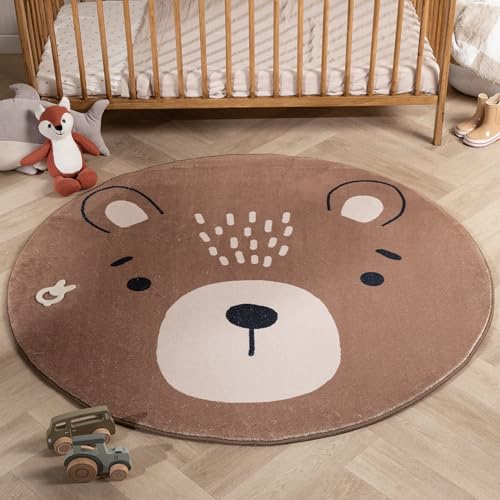 Little Olly Waschbarer Spielteppich Rund - Sammy Bear Braun - Tier - Kinderzimmer, Babyzimmer - Jungen - Mädchen - Carpet von Little Olly