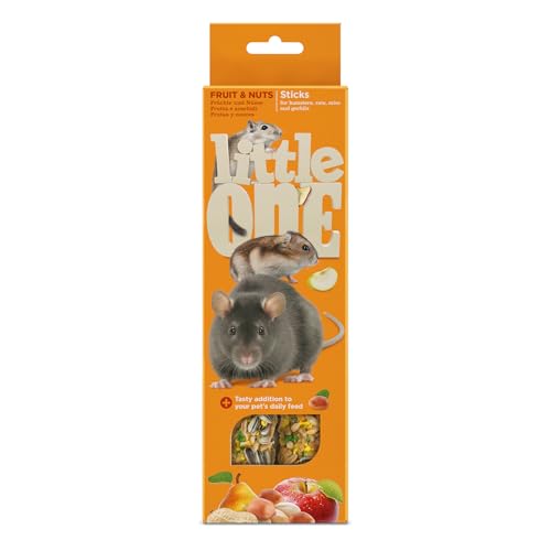 Little One Fruit & Nuts Sticks | 120 g (2 x 60 g) | Ergänzungsfuttersnack für Hamster, Ratten, Mäuse und Rennmäuse | Mit Früchten und Nüssen | Vielseitig befestigbar von Little One