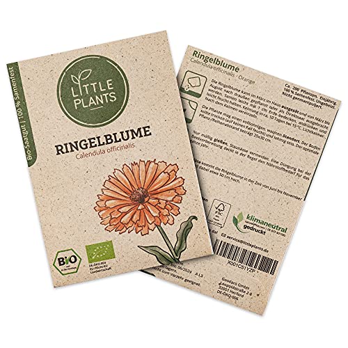 Little Plants BIO Ringelblumen Samen, 200 Ringelblumensamen, hohe Keimrate, 100% Natürlich, BIO Samen Calendula für Blumengarten Blumenbeet Hochbeet – BIO Blumensamen Blumenwiese Nachhaltig von Little Plants