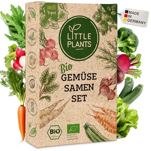 Little Plants Gemüse Samen Set - 12 Sorten BIO Samen Gemüse - 100% natürlich & extra viele Gemüsesamen - Saatgut Gemüse - Hochbeet Zubehör - Sämereien Saatgut Set Gurke Karotte Salat & mehr von Little Plants