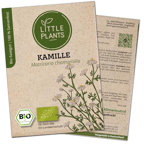 Little Plants BIO Kamille Samen, 3000 Kamillesamen, hohe Keimrate, 100% Natürlich, BIO Samen Kamille Saatgut für Kräutergarten Heilkräuter Hochbeet – BIO Heilkräutersamen Nachhaltig von Little Plants