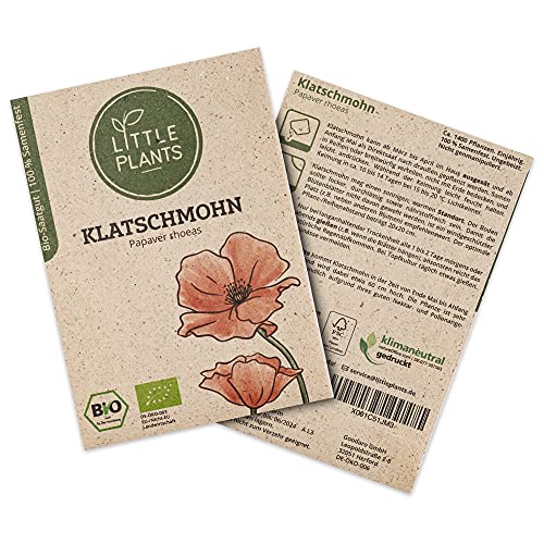 Little Plants BIO Klatschmohn Samen, 1400 Mohnsamen, hohe Keimrate, 100% Natürlich, BIO Samen Klatschmohn für Blumengarten Blumenbeet Hochbeet – BIO Mohnblumensamen Blumenwiese von Little Plants