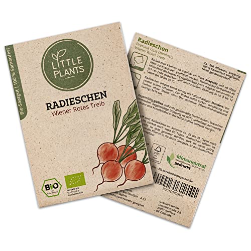 Little Plants BIO-Radieschen Wiener Rotes Treib BIO-Gemüsesamen | Nachhaltige Verpackung aus Graspapier | Gemüse-Samen | BIO-Saatgut für ca. 250 Radieschen-Pflanzen von Little Plants
