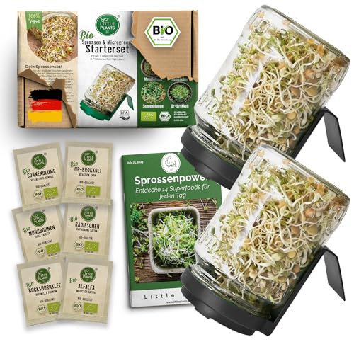 Little Plants Sprossenglas Set [2er Set] + 6 x Bio Sprossen Samen inkl. Sprossen Ebook Keimglas (Anthrazit) von Little Plants