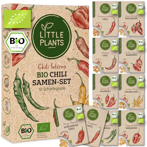 Little Plants Chili Samen Set - 10 Sorten BIO Samen Chili - Schärfe 1 bis 10 - Chilisamen Set - 100% natürlich & extra viele Chili Gemüse Samen - BIO Saatgut Chilli Samen Set zum Anbauen im Garten von Little Plants