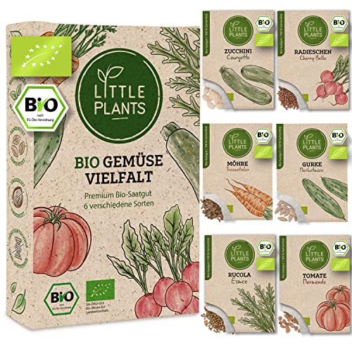 Nachhaltiges BIO Gemüsesamen Set - 6 Sorten BIO Gemüse Samen, 100% Natürlich, extra viele Samen - BIO Saatgut Gemüse zum Anbauen im Garten Hochbeet - Samen Gemüse von Little Plants