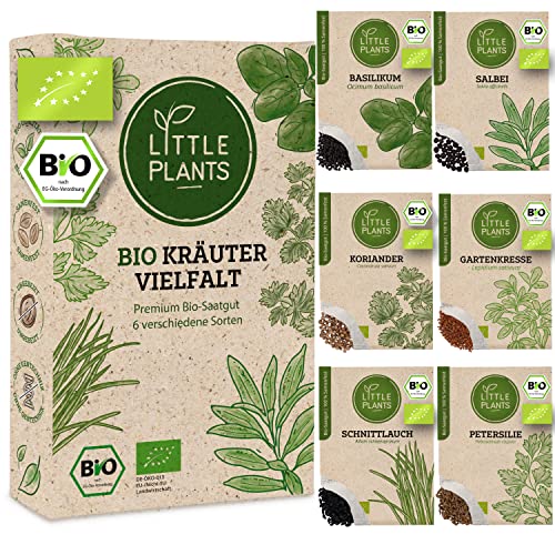Nachhaltiges BIO Kräuter Samen Set - 6 Sorten Küchenkräuter, 100% Natürlich - BIO Saatgut Kräutersamen für Kräutergarten - Beliebte Pflanzen Samen von Little Plants