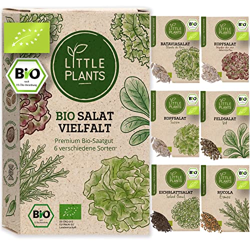 Nachhaltiges BIO Salat Samen Set - 6 Sorten Salatsamen, 100% Natürlich - BIO Saatgut Salatsamen für Gemüsegarten - Pflanzen Samen von Little Plants