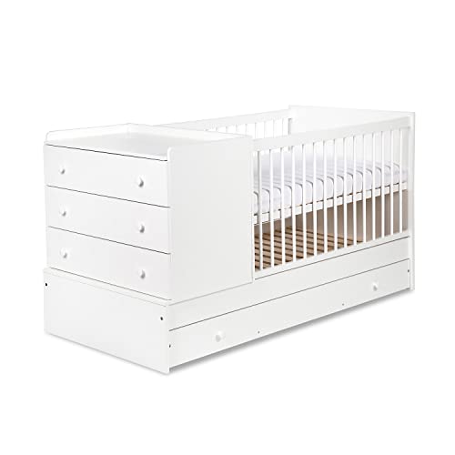Babybett Karolina 3-in-1, umwandelbar in ein Bett, Weiß, 120 x 60 cm von Little Sky