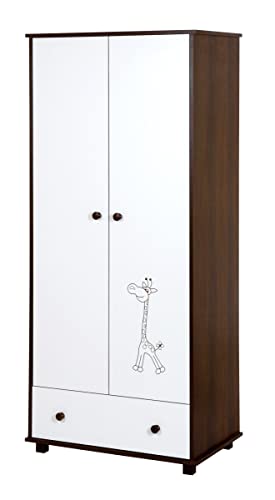 Little Sky Schrank mit 2 Türen + 1 Schublade mit Giraffenmotiv – Weiß und Braun – L 83 x H 185 x T 52 cm von Little Sky