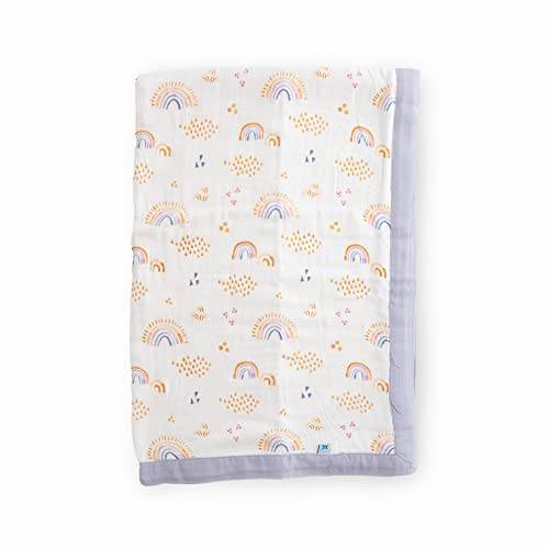 Little Unicorn - Deluxe 100% Bambus Rayon Babydecke - super weiche atmungsaktive Steppdecke - Krabbeldecke - Kuscheldecke - handgemalte Designs - 75x100cm (Rainbows & Raindrops) von Little Unicorn