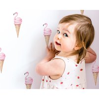 Flamingo Eis Am Stiel | Handgemalte Aquarell Aufkleber Wiederverwendbare Stoff-Wandaufkleber Umweltfreundlich Schälen & Aufkleben von LittleCooperLane