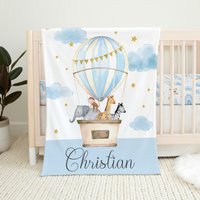 Baby Decke, Blaue Shower Geschenk, Kinderbettwäsche, Safari Junge Heißluftballon von LittleDarlingsUS