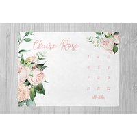 Baby Mädchen Meilensteindecke, Rosa Florale Shower Geschenk, Personalisierte Decke, Monatliche Wachstumsdecke von LittleDarlingsUS