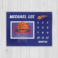 Basketball Meilenstein Decke, Jungen Baby Shower Geschenk, Sport Monat Personalisierte Blau von LittleDarlingsUS