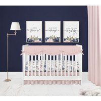 Blumen Kinderzimmer Drucke, Baby Mädchen Dekor, Aquarell Blumendruck, Blush Pink Marineblau von LittleDarlingsUS