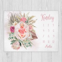 Boho Meilenstein Decke Mädchen, Mädchen Decke, Baby Shower Geschenk, Personalisierte Monat von LittleDarlingsUS