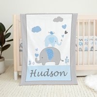 Elefant Babydecke, Baby Jungen Decke Blau, Shower Geschenk, Bettwäsche, Junge Bett Bettwäsche, Kinderzimmer von LittleDarlingsUS