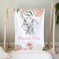 Elefant Babydecke, Personalisierte Baby Mädchen Decke, Rosa Floral Bettdecke, Namen Shower Geschenk von LittleDarlingsUS